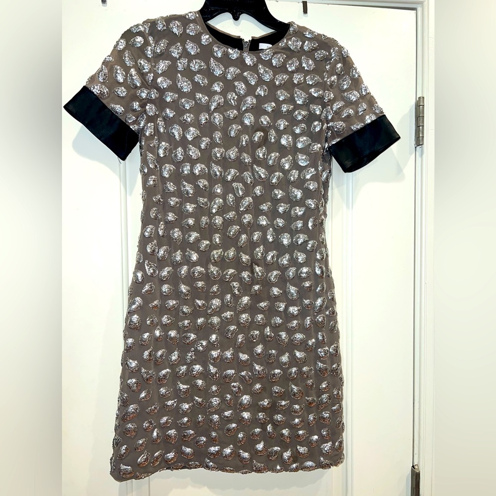Diane Von Furstenburg DVF Cindy Puff Sequin Dress Size 0 Black Silver Sparkle